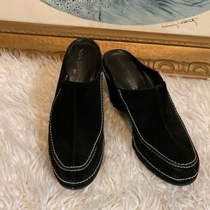 VIA SPIGA Black Suede Stitched Mule Slides 7.5